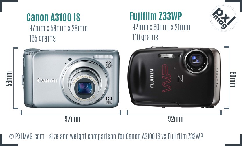 Canon A3100 IS vs Fujifilm Z33WP size comparison Canon A3100 IS vs Fujifilm Z33WP size comparison