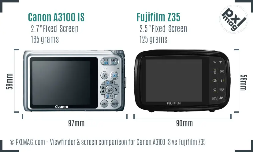 Canon A3100 IS vs Fujifilm Z35 Screen and Viewfinder comparison