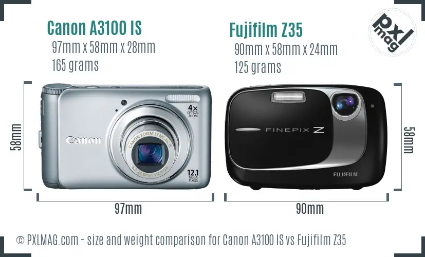 Canon A3100 IS vs Fujifilm Z35 size comparison