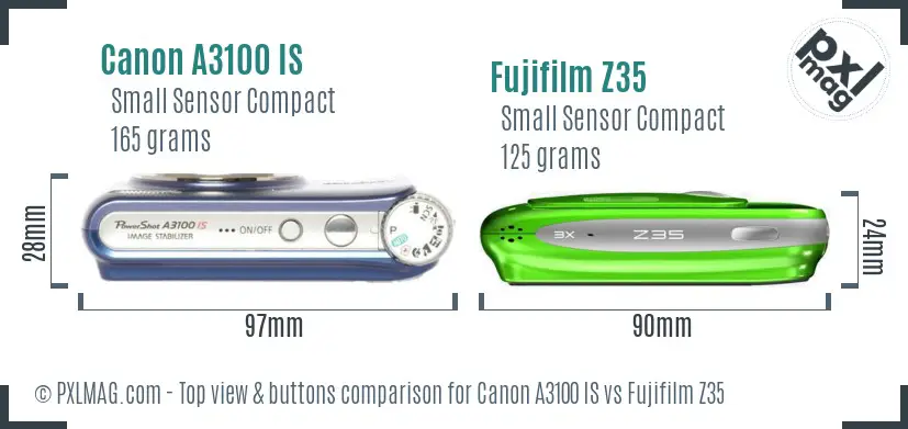 Canon A3100 IS vs Fujifilm Z35 top view buttons comparison