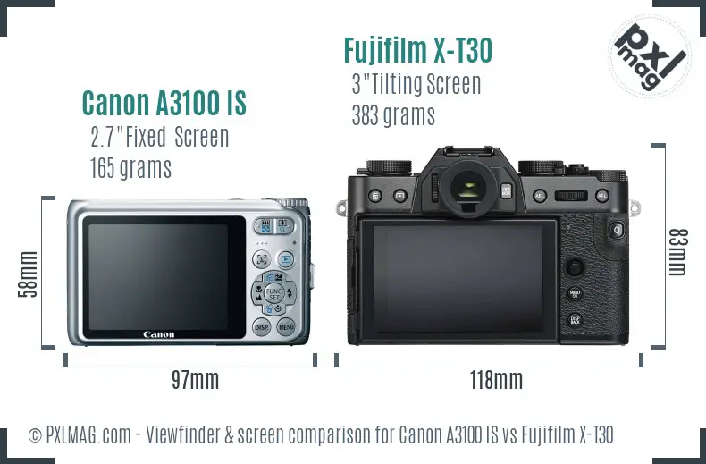 Canon A3100 IS vs Fujifilm X-T30 Screen and Viewfinder comparison