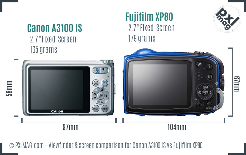 Canon A3100 IS vs Fujifilm XP80 Screen and Viewfinder comparison