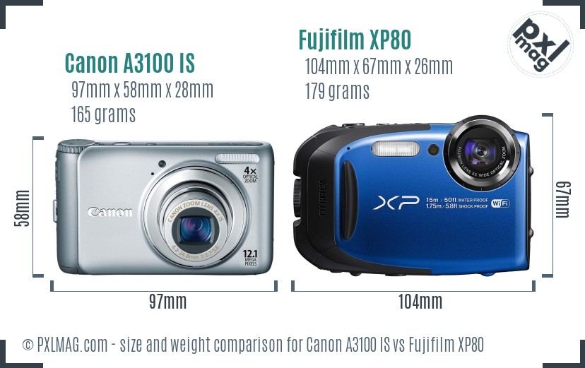 Canon A3100 IS vs Fujifilm XP80 size comparison