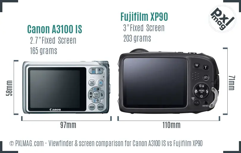 Canon A3100 IS vs Fujifilm XP90 Screen and Viewfinder comparison