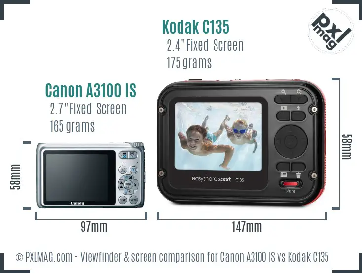 Canon A3100 IS vs Kodak C135 Screen and Viewfinder comparison