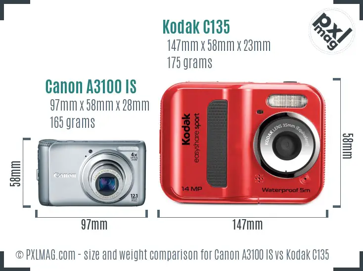 Canon A3100 IS vs Kodak C135 size comparison