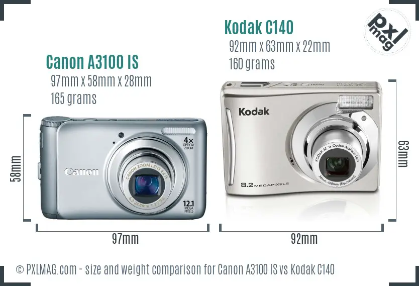 Canon A3100 IS vs Kodak C140 size comparison Canon A3100 IS vs Kodak C140 size comparison