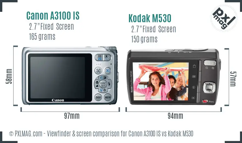 Canon A3100 IS vs Kodak M530 Screen and Viewfinder comparison