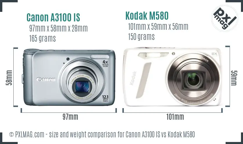 Canon A3100 IS vs Kodak M580 size comparison
