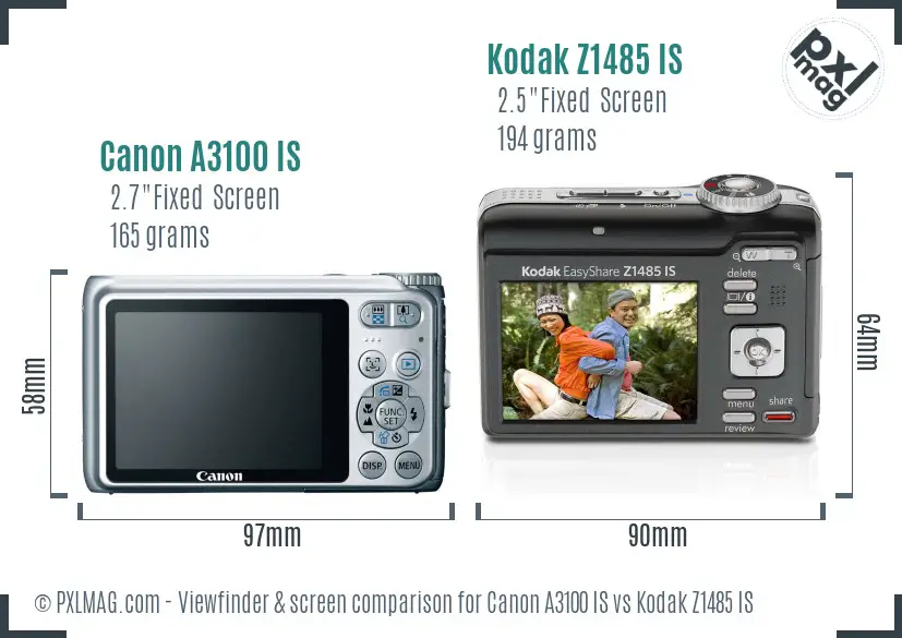 Canon A3100 IS vs Kodak Z1485 IS Screen and Viewfinder comparison