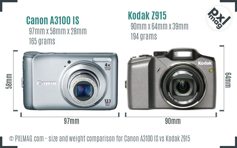 Canon A3100 IS vs Kodak Z915 size comparison