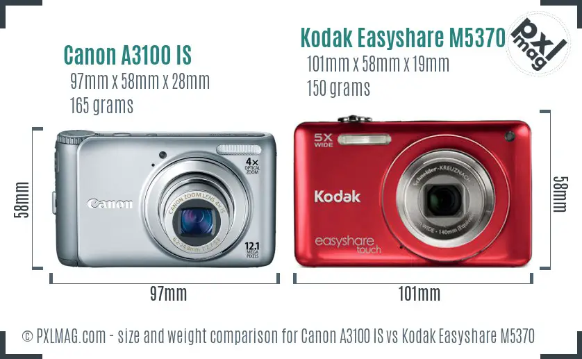 Canon A3100 IS vs Kodak Easyshare M5370 size comparison