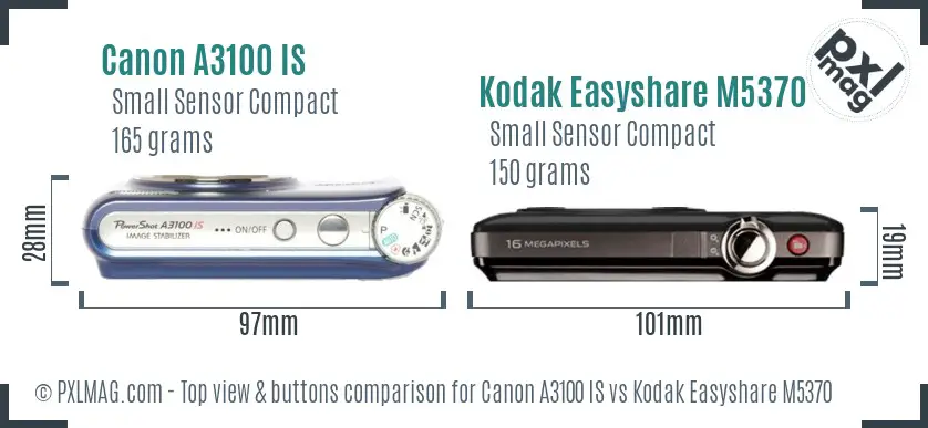 Canon A3100 IS vs Kodak Easyshare M5370 top view buttons comparison