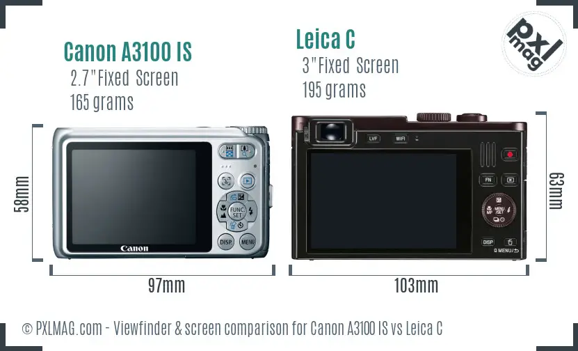 Canon A3100 IS vs Leica C Screen and Viewfinder comparison
