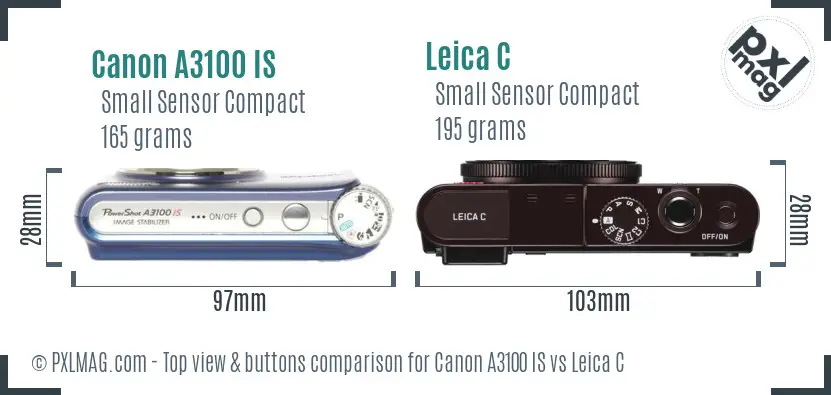 Canon A3100 IS vs Leica C top view buttons comparison