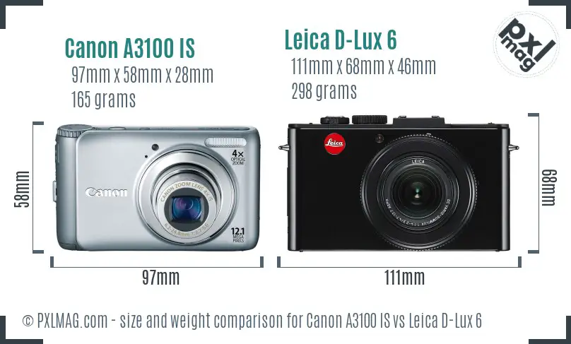 Canon A3100 IS vs Leica D-Lux 6 size comparison