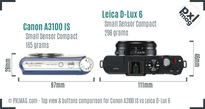 Canon A3100 IS vs Leica D-Lux 6 top view buttons comparison