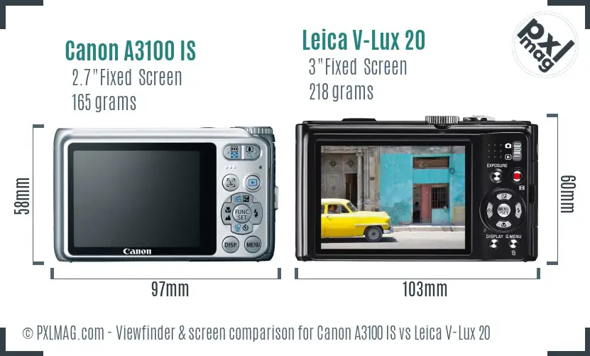 Canon A3100 IS vs Leica V-Lux 20 Screen and Viewfinder comparison Canon A3100 IS vs Leica V-Lux 20 Screen and Viewfinder comparison