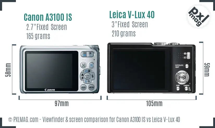 Canon A3100 IS vs Leica V-Lux 40 Screen and Viewfinder comparison