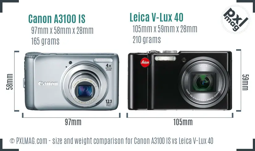 Canon A3100 IS vs Leica V-Lux 40 size comparison