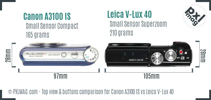 Canon A3100 IS vs Leica V-Lux 40 top view buttons comparison