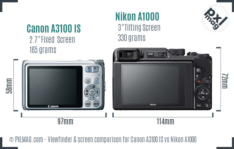 Canon A3100 IS vs Nikon A1000 Screen and Viewfinder comparison