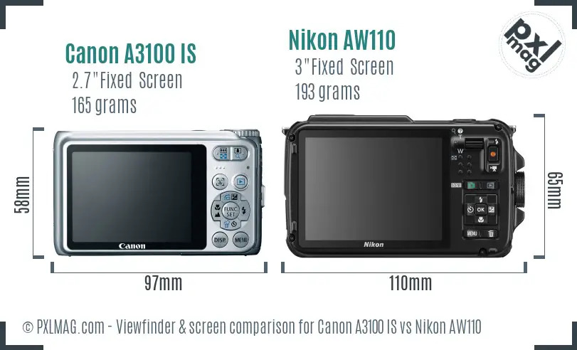 Canon A3100 IS vs Nikon AW110 Screen and Viewfinder comparison