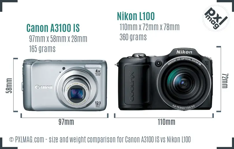 Canon A3100 IS vs Nikon L100 size comparison