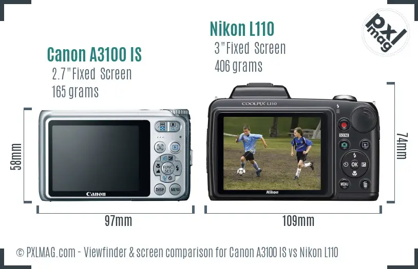 Canon A3100 IS vs Nikon L110 Screen and Viewfinder comparison