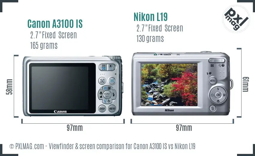 Canon A3100 IS vs Nikon L19 Screen and Viewfinder comparison