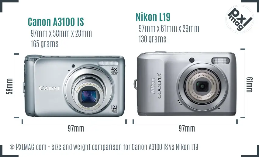 Canon A3100 IS vs Nikon L19 size comparison