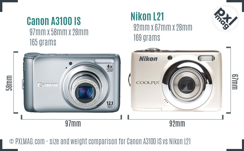 Canon A3100 IS vs Nikon L21 size comparison Canon A3100 IS vs Nikon L21 size comparison