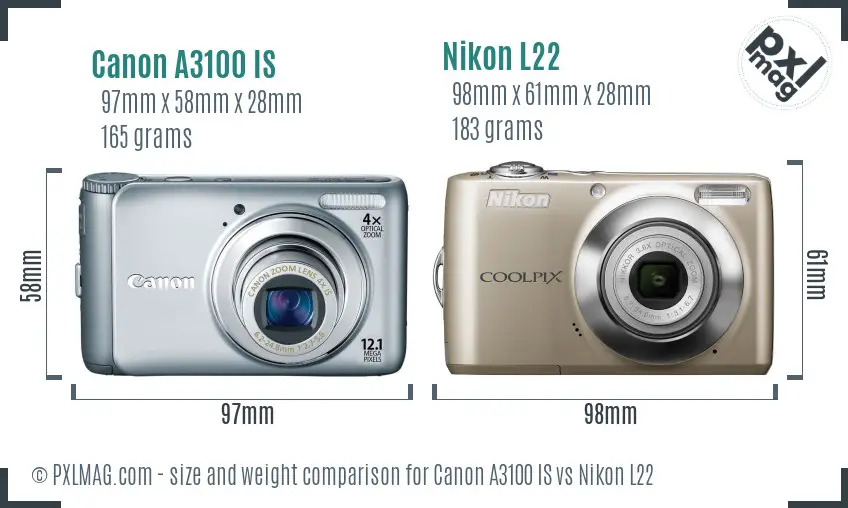 Canon A3100 IS vs Nikon L22 size comparison