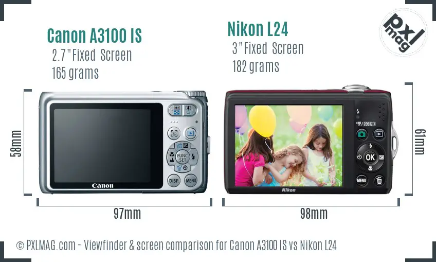Canon A3100 IS vs Nikon L24 Screen and Viewfinder comparison