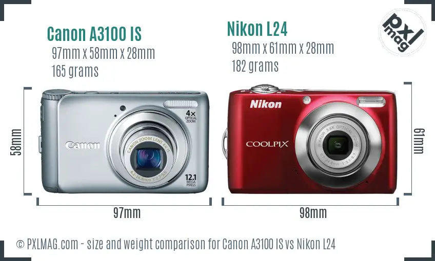 Canon A3100 IS vs Nikon L24 size comparison