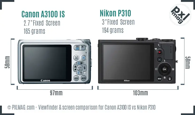 Canon A3100 IS vs Nikon P310 Screen and Viewfinder comparison