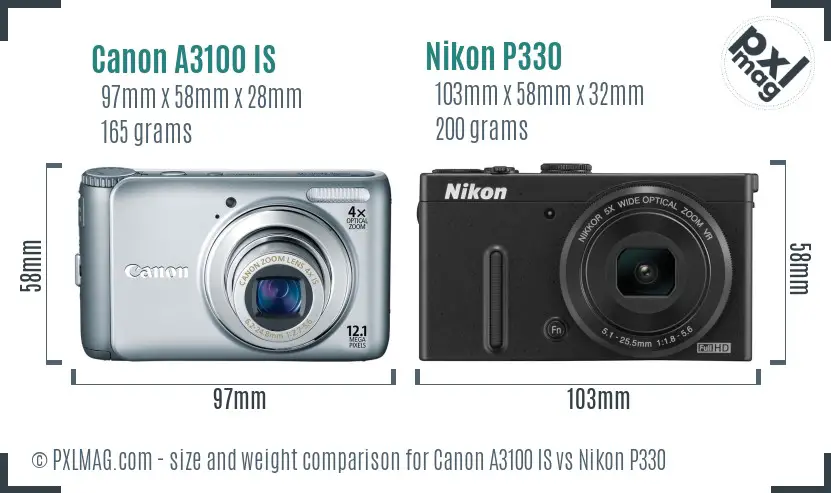 Canon A3100 IS vs Nikon P330 size comparison Canon A3100 IS vs Nikon P330 size comparison