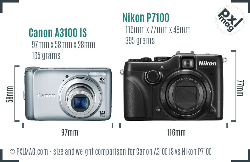 Canon A3100 IS vs Nikon P7100 size comparison