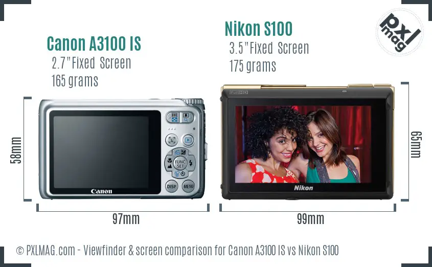 Canon A3100 IS vs Nikon S100 Screen and Viewfinder comparison