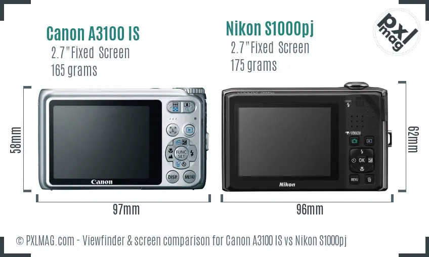 Canon A3100 IS vs Nikon S1000pj Screen and Viewfinder comparison