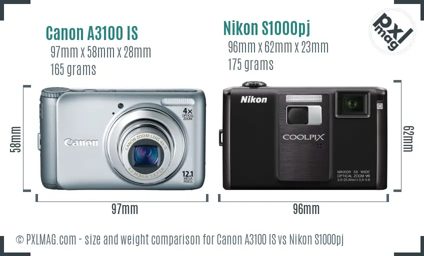 Canon A3100 IS vs Nikon S1000pj size comparison