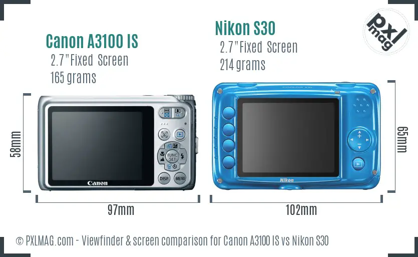 Canon A3100 IS vs Nikon S30 Screen and Viewfinder comparison