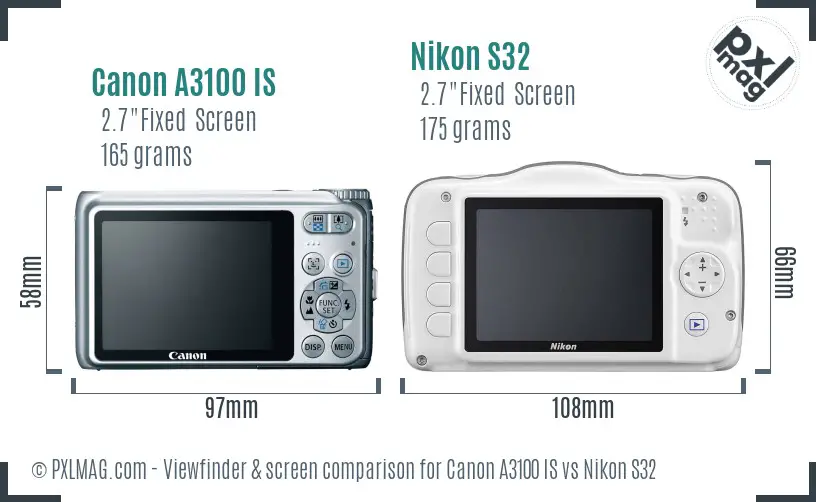 Canon A3100 IS vs Nikon S32 Screen and Viewfinder comparison