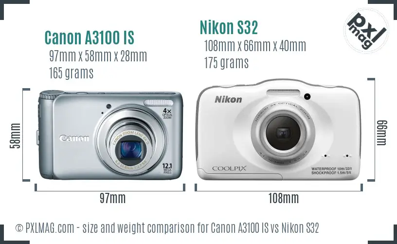 Canon A3100 IS vs Nikon S32 size comparison Canon A3100 IS vs Nikon S32 size comparison