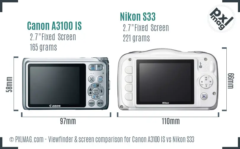 Canon A3100 IS vs Nikon S33 Screen and Viewfinder comparison