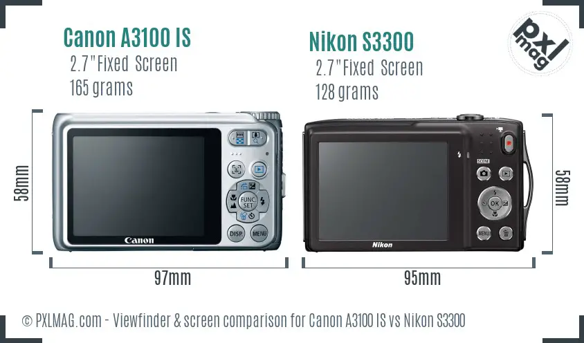 Canon A3100 IS vs Nikon S3300 Screen and Viewfinder comparison