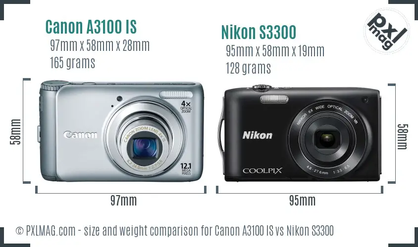 Canon A3100 IS vs Nikon S3300 size comparison