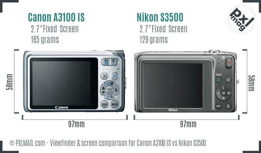 Canon A3100 IS vs Nikon S3500 Screen and Viewfinder comparison