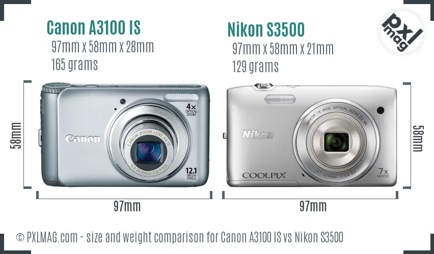 Canon A3100 IS vs Nikon S3500 size comparison