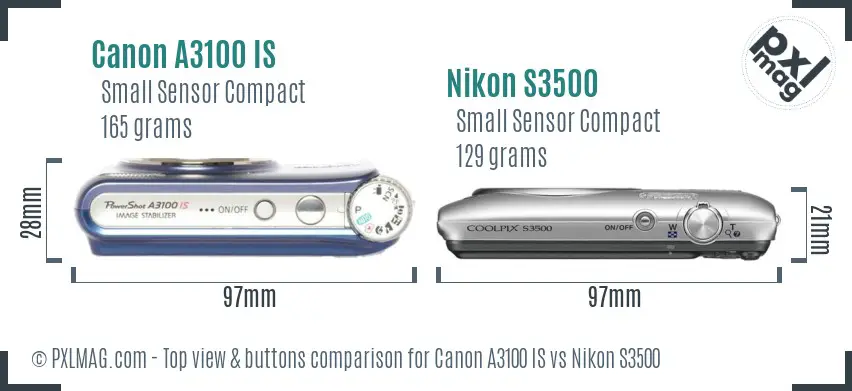 Canon A3100 IS vs Nikon S3500 top view buttons comparison